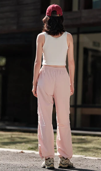 PINK TEXTURE CARGO WIDE-LEG PANTS