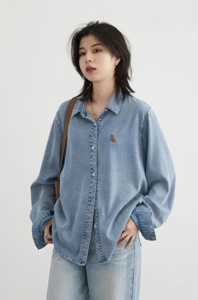 EMBROIDERED DENIM CASUAL SHIRT