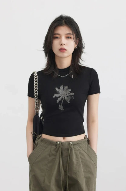 BLACK DIAMOND DECO FLORAL CROP TEE