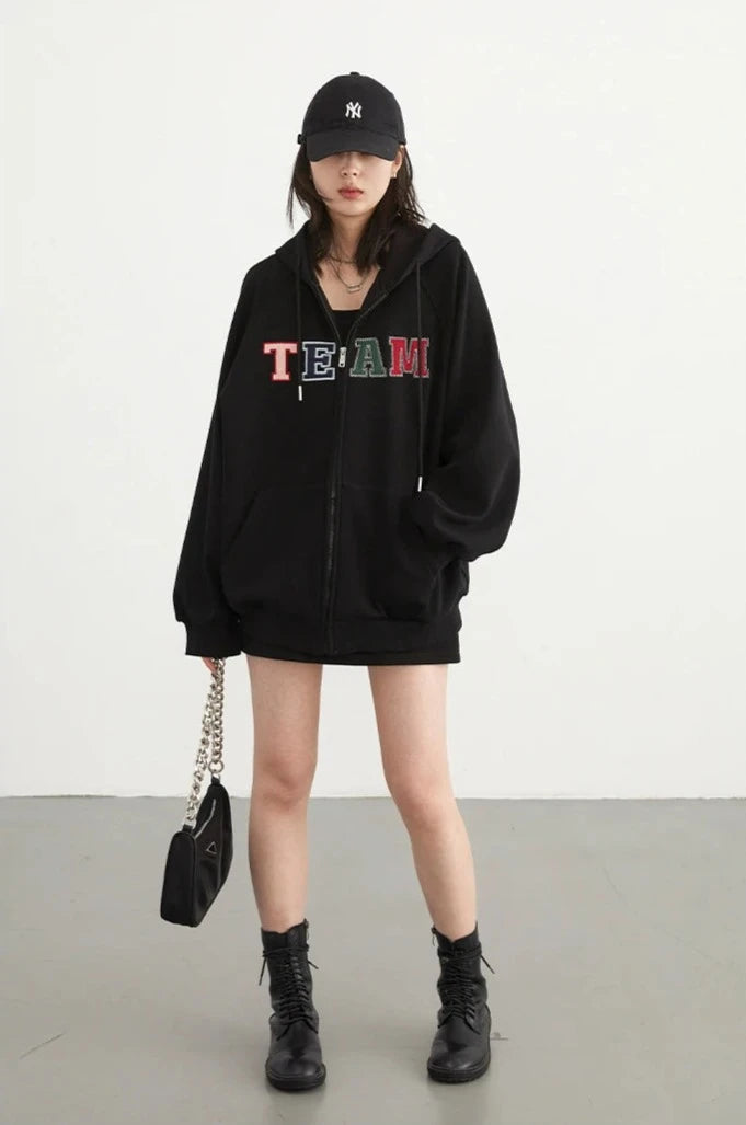 COLORFUL LETTER PRINT ZIP-UP HOODIE