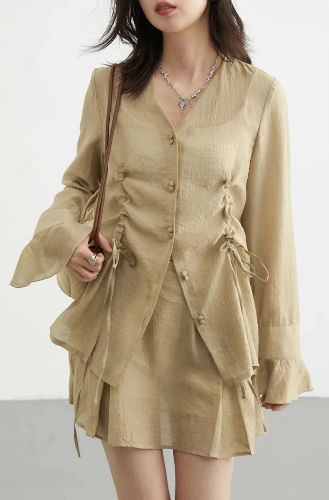 KHAKI THIN DRAWSTRING SHIRT