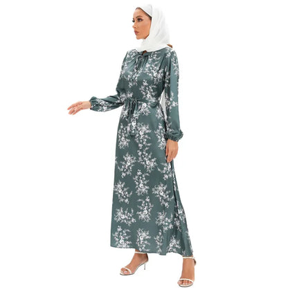 GREEN SATIN HIJAB DRESS