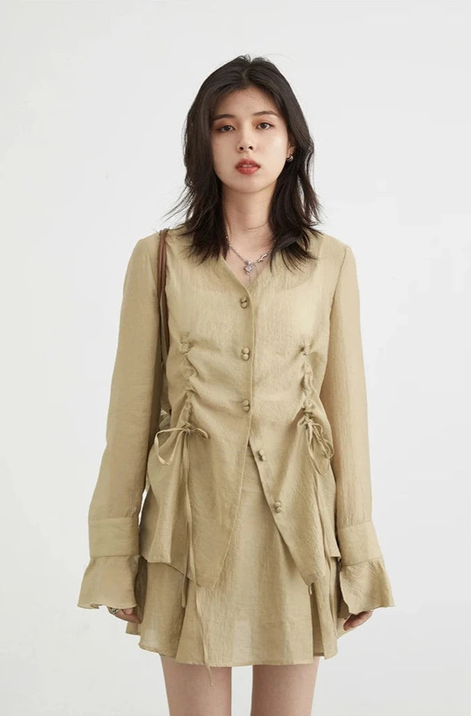 KHAKI THIN DRAWSTRING SHIRT