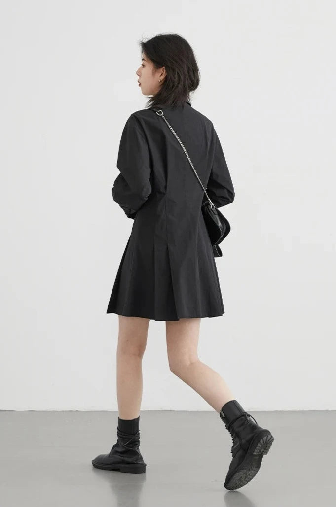 BLACK COTTON A-LINE SHIRT DRESS