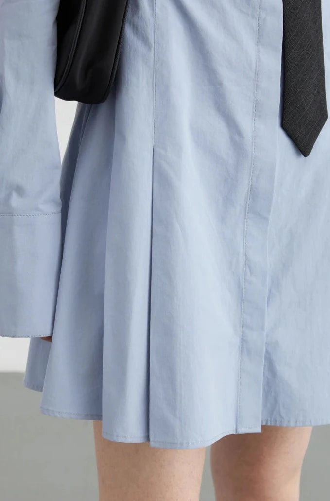 BLUE COTTON A-LINE SHIRT DRESS