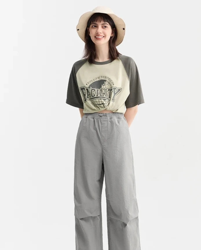 GRAY TEXTURE CARGO WIDE-LEG PANTS