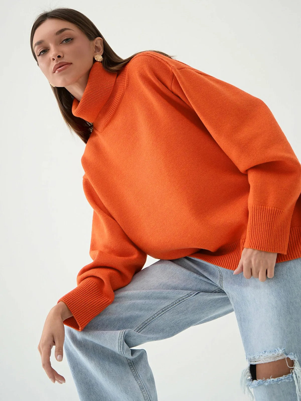 ORANGE VERSATILE TURTLENECK PULLOVER