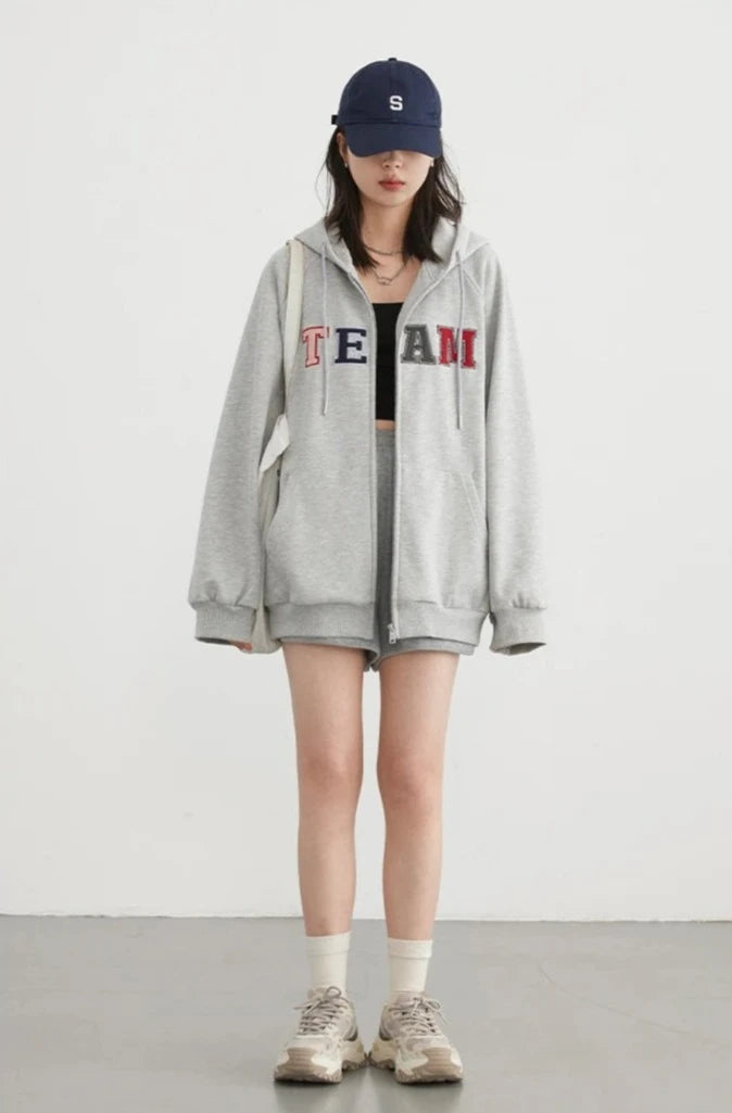 COLORFUL LETTER PRINT ZIP-UP HOODIE