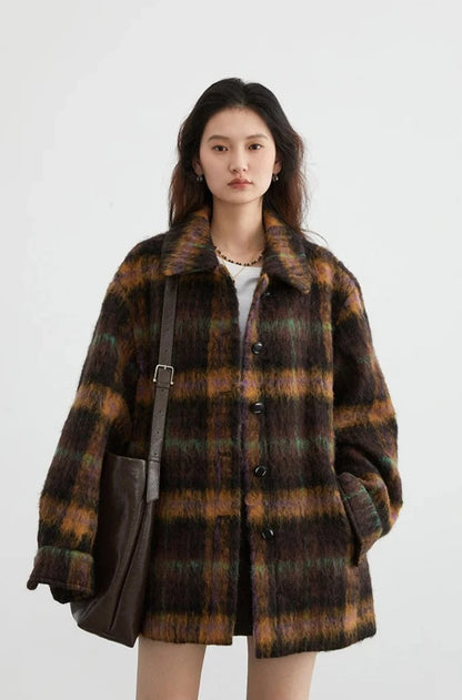 VINTAGE PLAID WOOLEN OVERCOAT