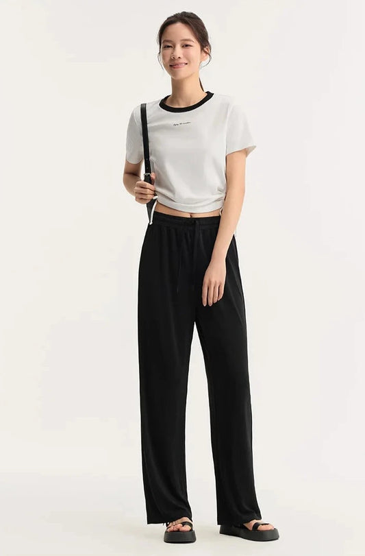 BLACK COMFORT FLEX WIDE-LEGGED TROUSERS