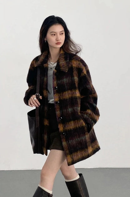 VINTAGE PLAID WOOLEN OVERCOAT