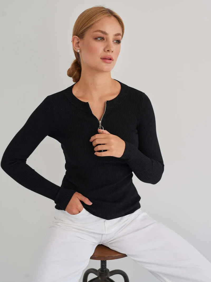 BLACK SIPPER DETAIL SLIM PULLOVER