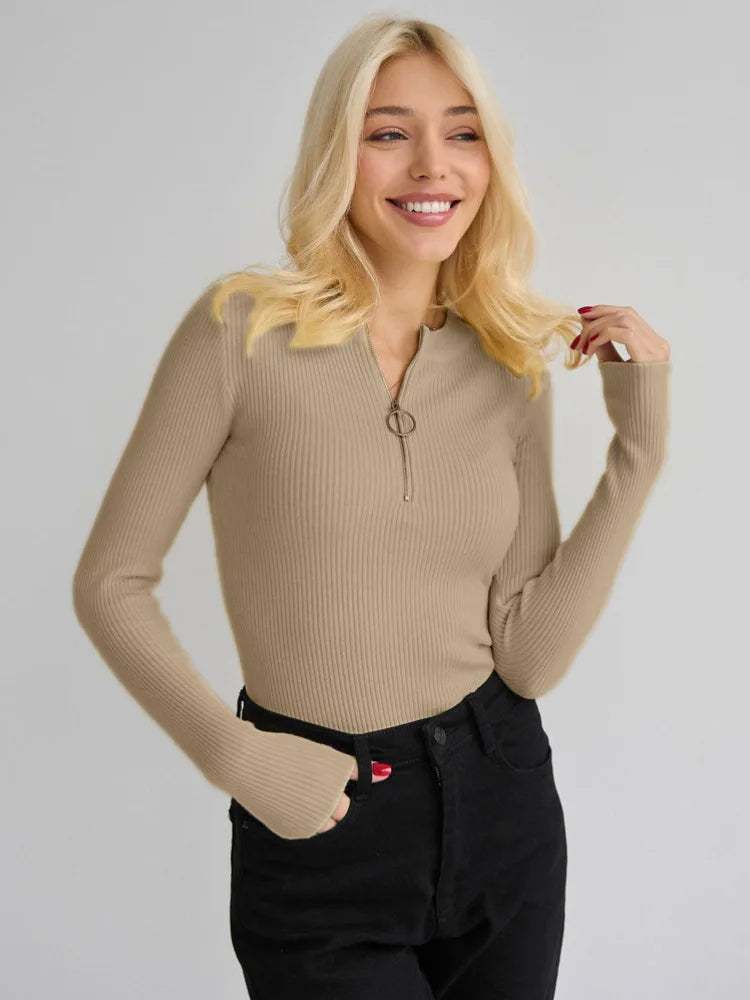 KHAKI SIPPER DETAIL SLIM PULLOVER