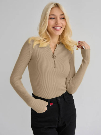 KHAKI SIPPER DETAIL SLIM PULLOVER