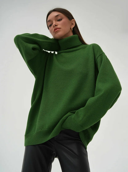 DARK GREEN VERSATILE TURTLENECK PULLOVER