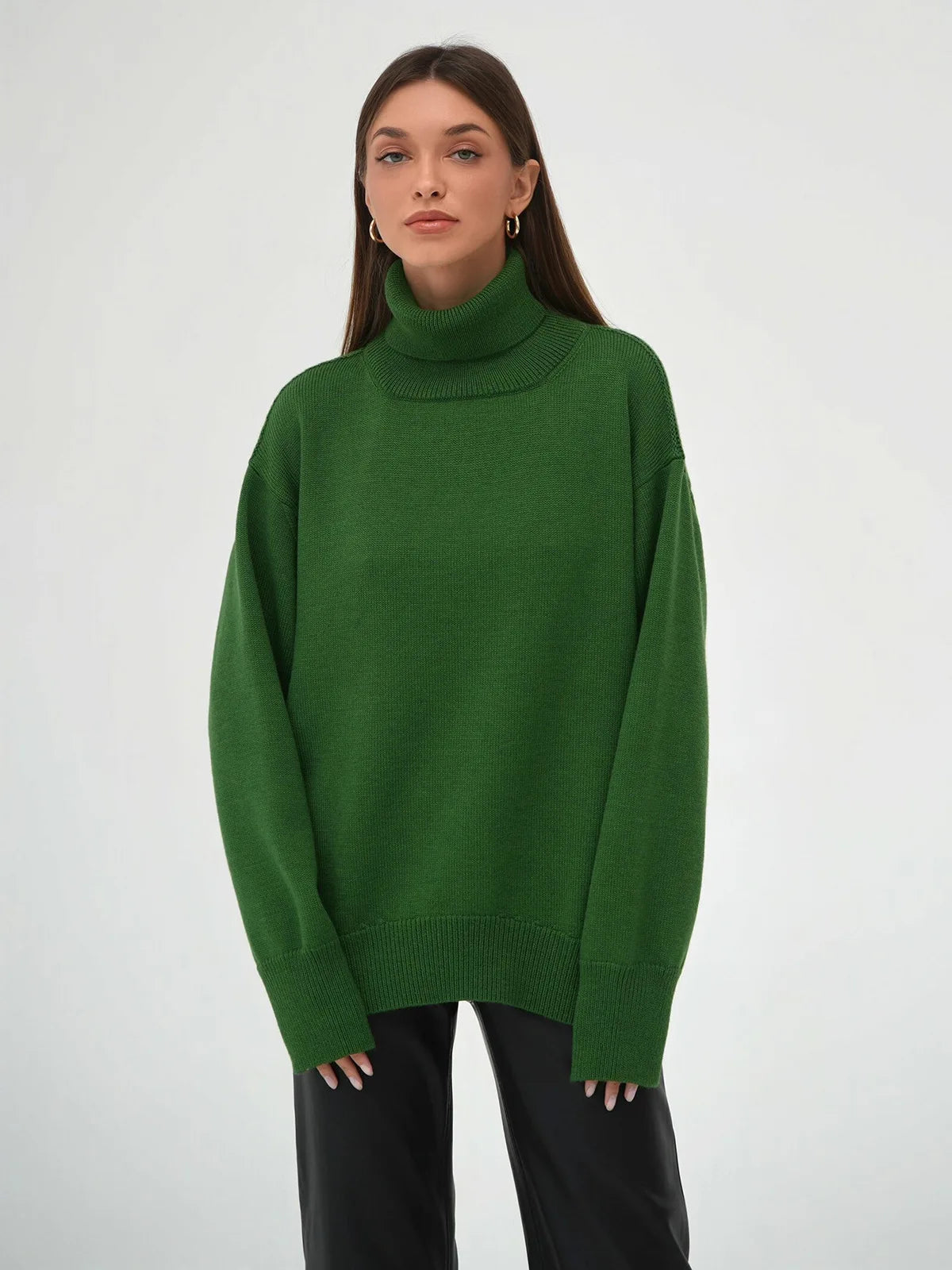 DARK GREEN VERSATILE TURTLENECK PULLOVER