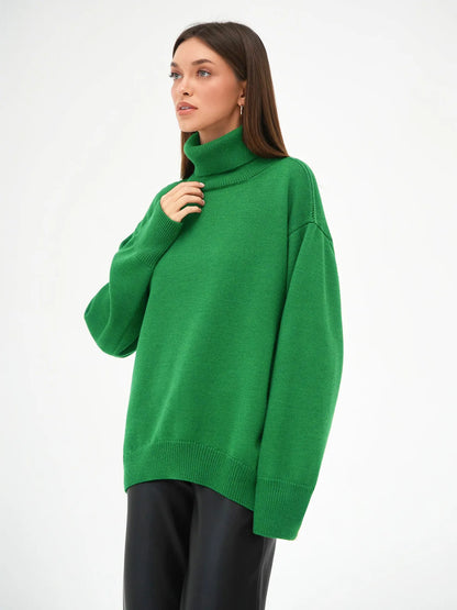 GREEN VERSATILE TURTLENECK PULLOVER