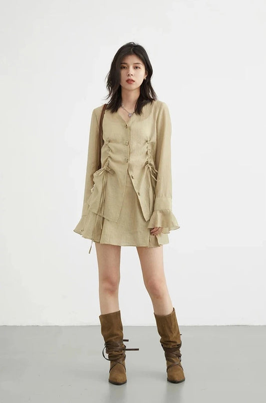 KHAKI THIN DRAWSTRING SHIRT