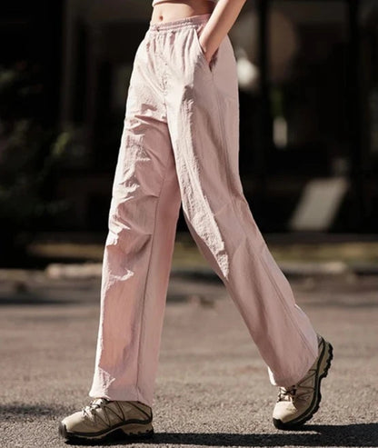 PINK TEXTURE CARGO WIDE-LEG PANTS