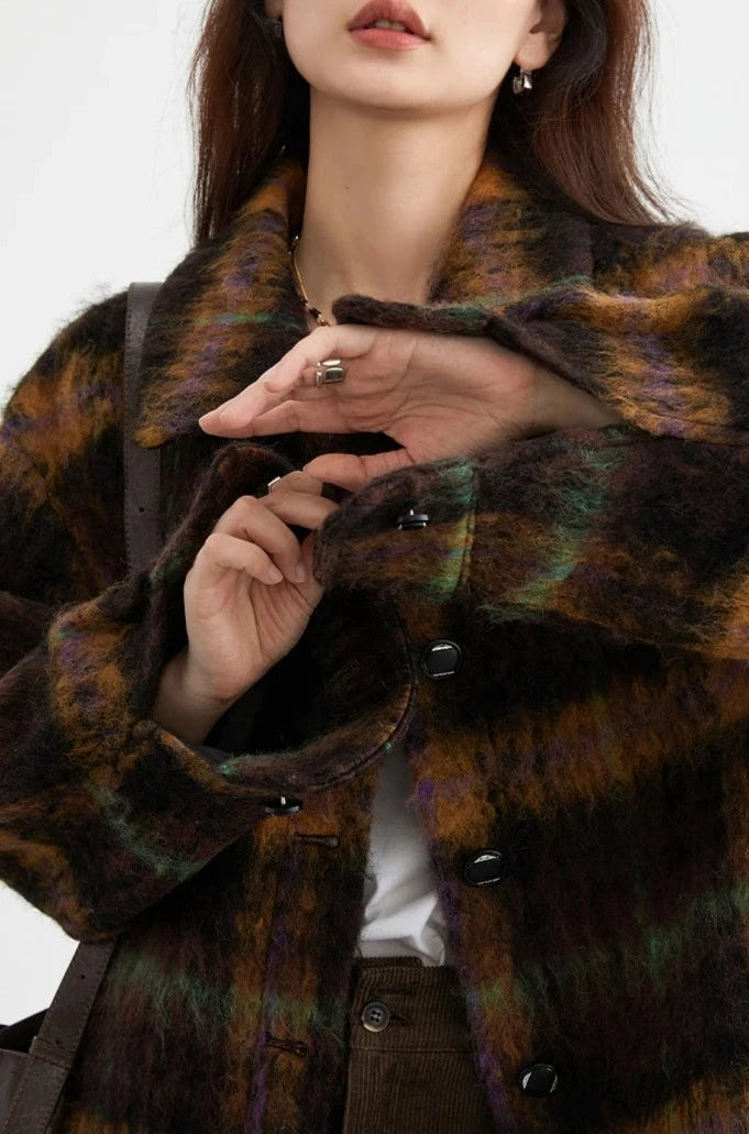 VINTAGE PLAID WOOLEN OVERCOAT