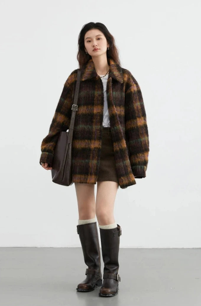 VINTAGE PLAID WOOLEN OVERCOAT