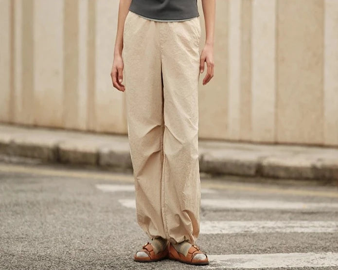 KHAKI TEXTURE CARGO WIDE-LEG PANTS