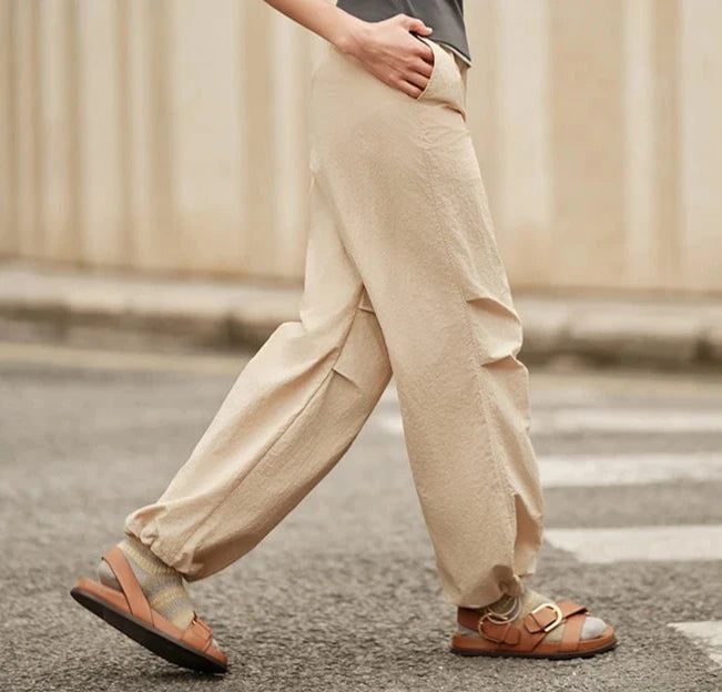 KHAKI TEXTURE CARGO WIDE-LEG PANTS