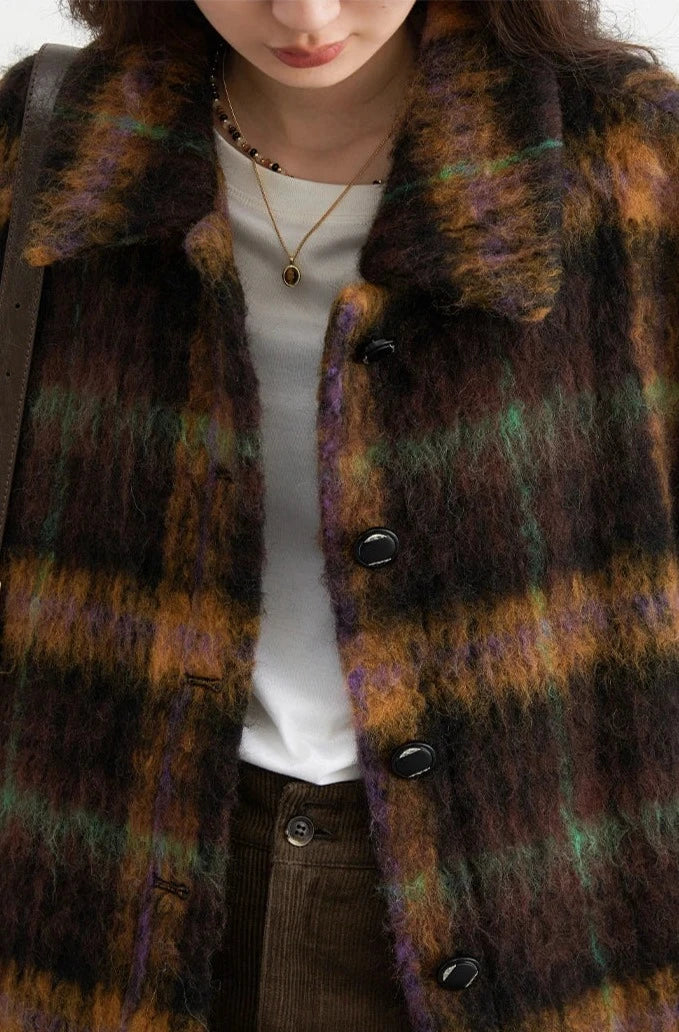 VINTAGE PLAID WOOLEN OVERCOAT