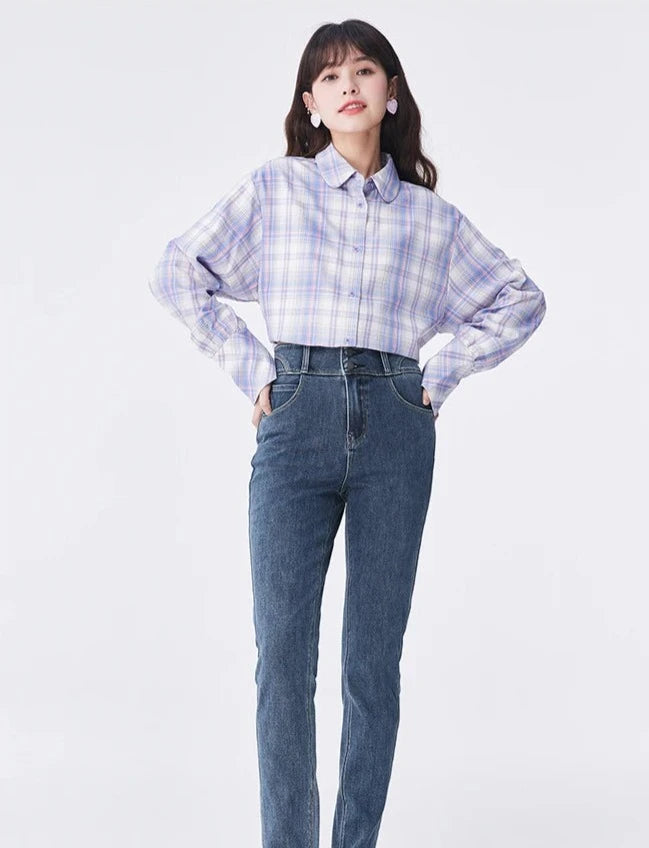 DARK BLUE VERSATILE HIGH-WAISTED SLIM JEANS